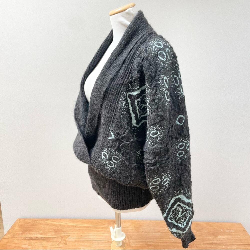 ESCADA Vintage 90s Gray Textured Wool Crossover Knit Sweater, Women's Small, 36